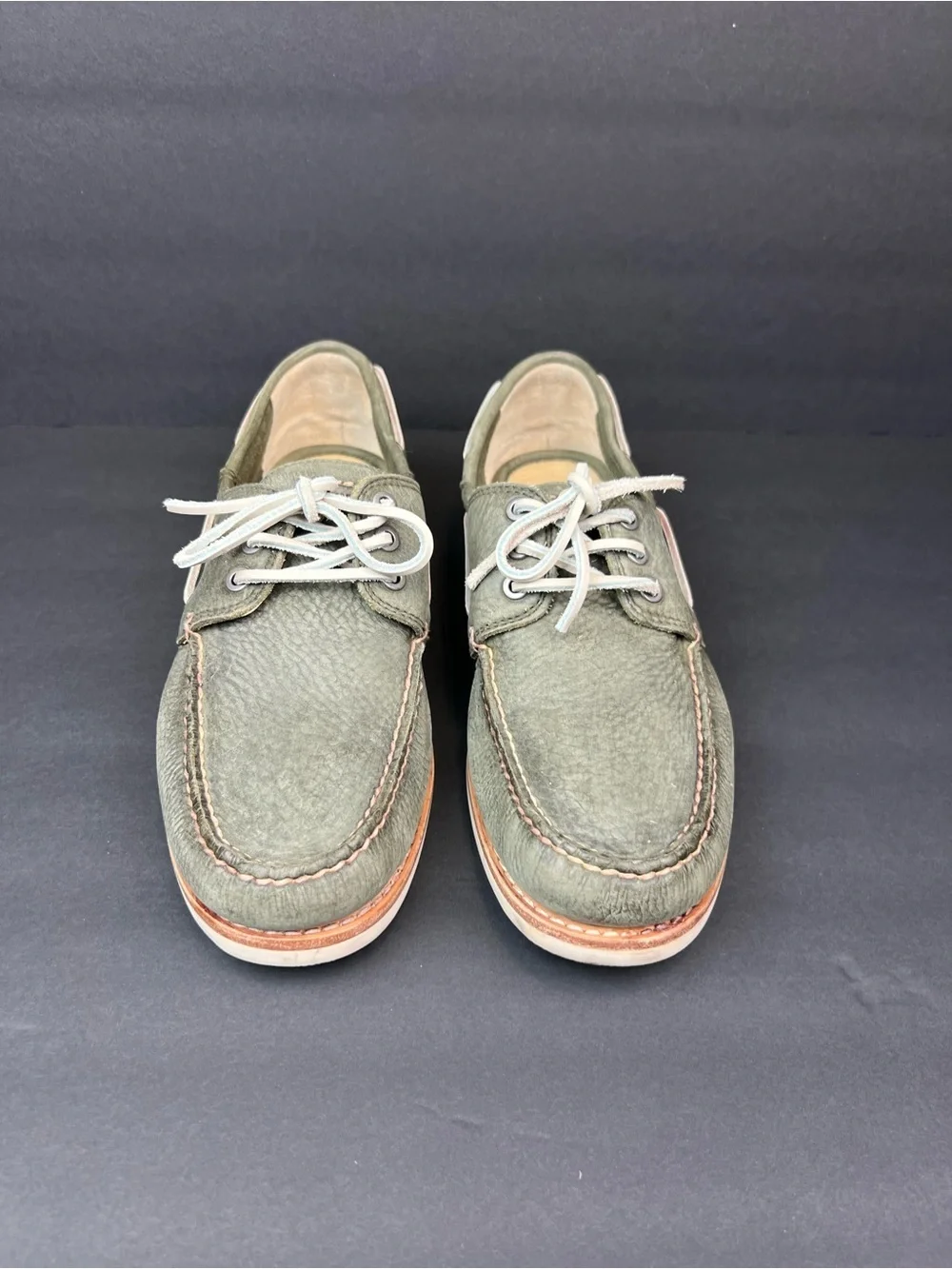 FRYE Mens Size US 10 Sully Boat Green Brown Leather Loafers Slip On Shoes